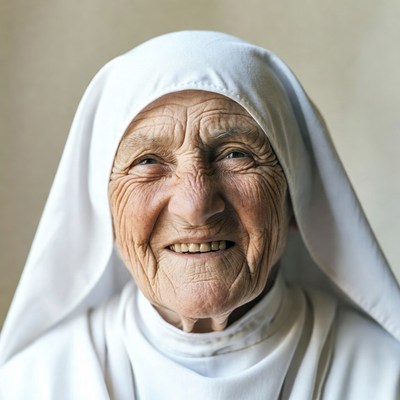 Elderly nun smiling warmly
