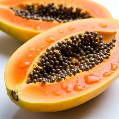 Ripe Papaya Halves with Seeds