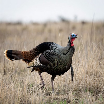 Wild turkey in grassy field