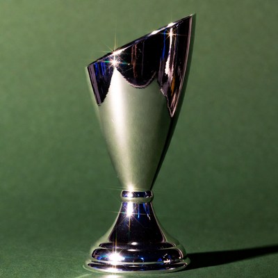 Shiny Silver Trophy on Green Background