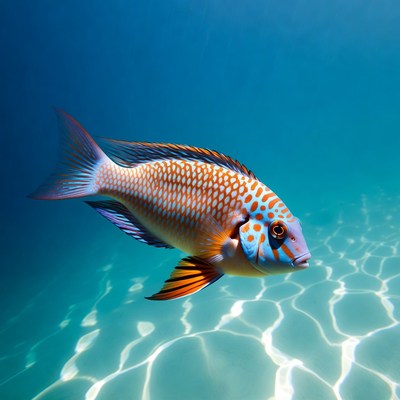 Colorful Orange Wrasse Fish Underwater