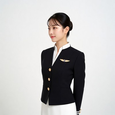 Asian woman in flight attendant uniform