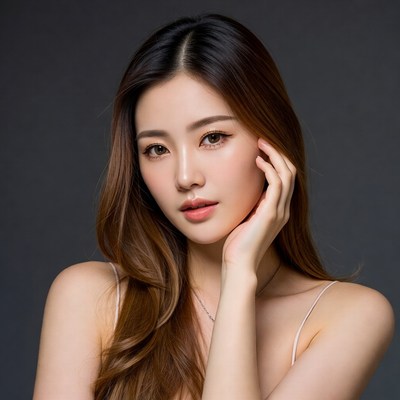 Asian woman touching face