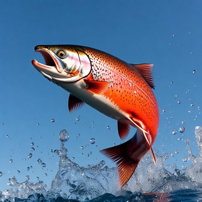 Jumping Rainbow Trout in Water