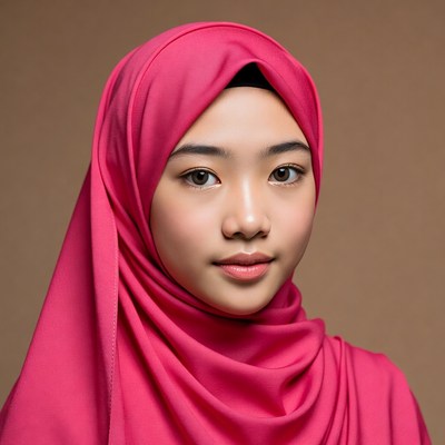 Asian woman in pink hijab