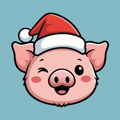 Cute Pig Wearing Santa Hat