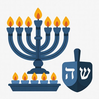 Menorah and Dreidel Hanukkah Illustration