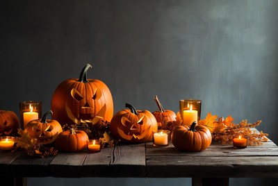Jack-o-Lanterns on Wooden Table