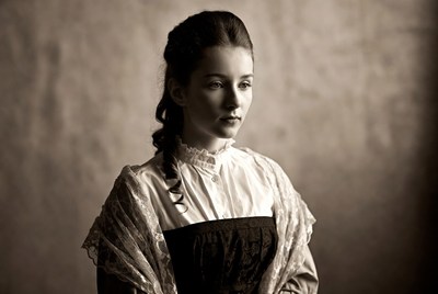 Young woman in vintage lace dress
