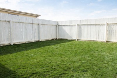 Empty white fenced backyard