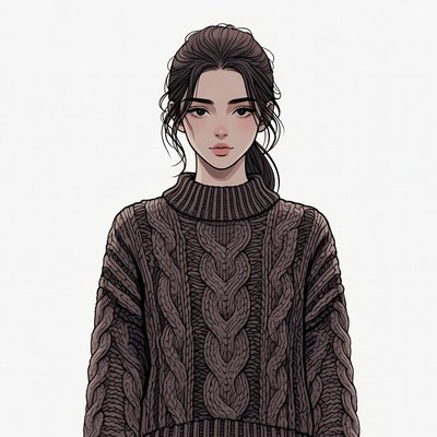 Asian woman in knit turtleneck sweater