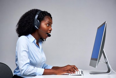 African-American woman customer service headset