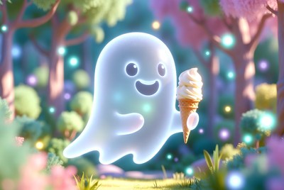 Cute ghost holding ice cream cone