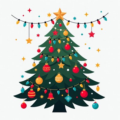 Decorated Christmas Tree with Lights