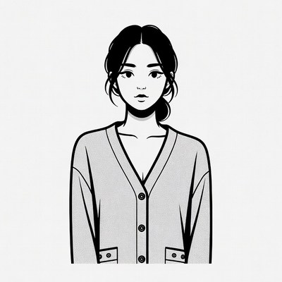 Asian woman in v-neck cardigan