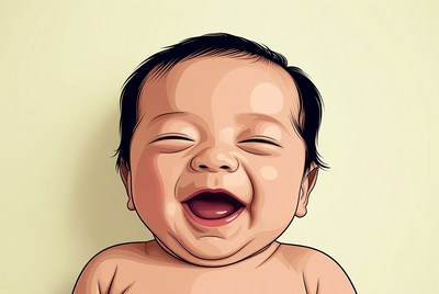 Asian baby laughing happily