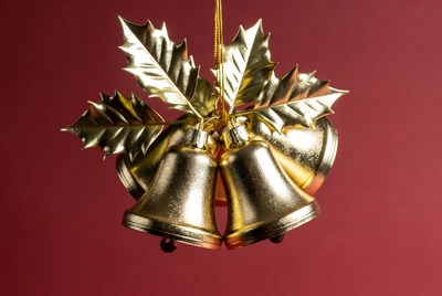 Golden Christmas Bells with Holly