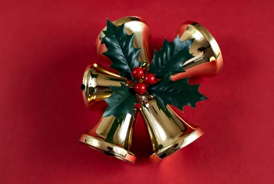 Gold Christmas Bells with Holly