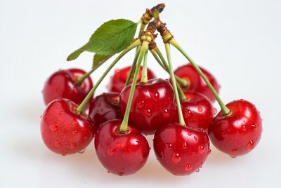 Fresh Red Cherries with Water Droplets