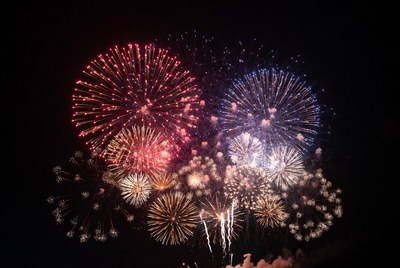 Colorful Fireworks Exploding in Night Sky