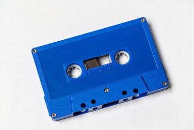 Blue cassette tape on white