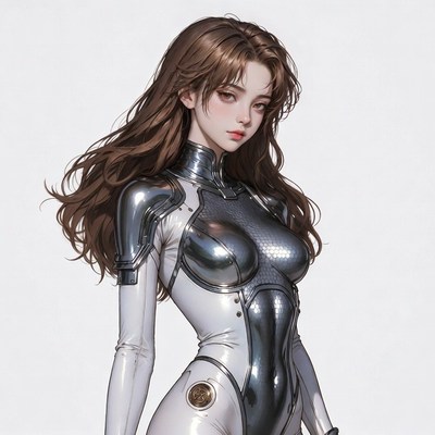 Anime girl in metallic bodysuit