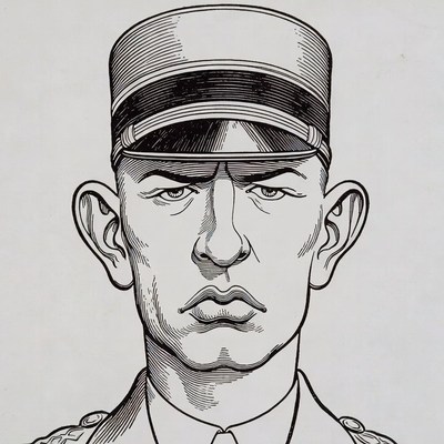 Angry man in military cap illustration