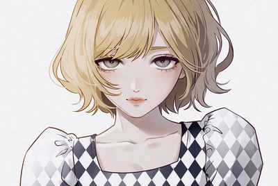 Anime girl in harlequin dress