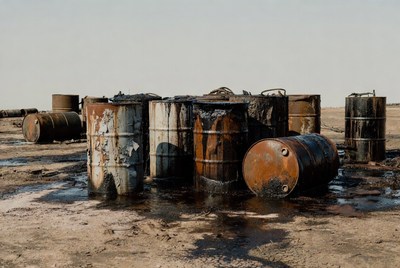 Rusty Oil Drums in Desert