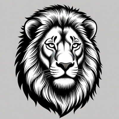 Black and white lion head illustration