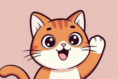 Cartoon orange cat waving happily