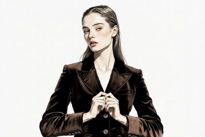 Woman in brown velvet blazer