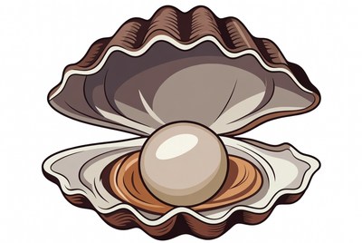 Open oyster shell with pearl