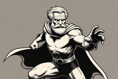 Elderly superhero man in dynamic pose