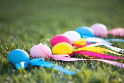 Colorful Easter eggs on grass