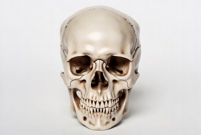 Human skull on white background
