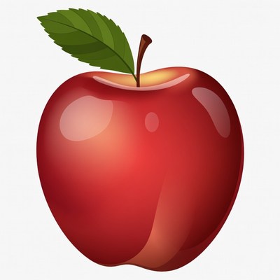 Red apple with green leaf