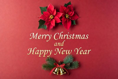 Merry Christmas Poinsettias and Bells