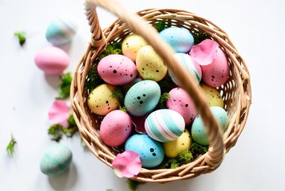Colorful Easter Eggs in Wicker Basket