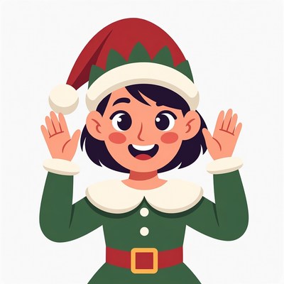 Happy girl elf raising hands