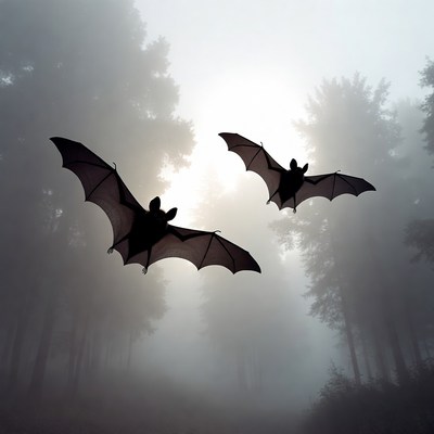 Bats Flying in Misty Forest