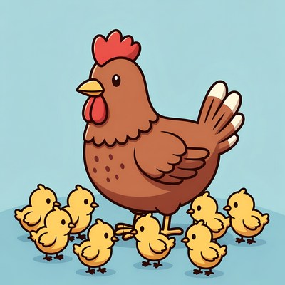 Hen with chicks illustration