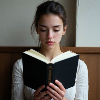 Young woman reading book