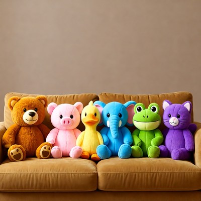 Colorful Stuffed Animals on Couch