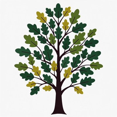 Colorful Oak Tree Illustration