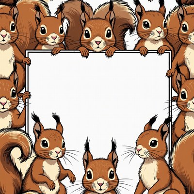 Cute squirrels holding blank sign