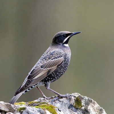 Starling perched on mossy rock