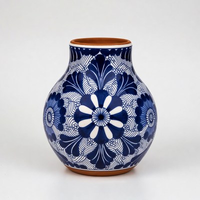 Blue Talavera Vase with Floral Design