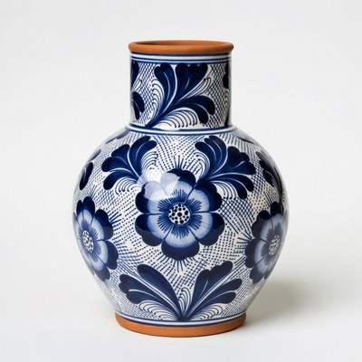 Blue Talavera Vase with Flowers