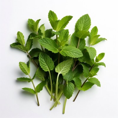 Fresh Mint Leaves on White